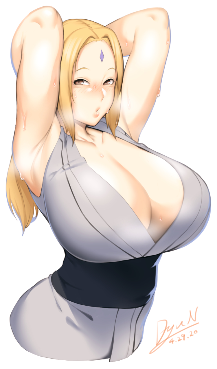 big breasts, blonde hair, breasts, brown eyes, cleavage, dyun, female, female only, long hair, mature, mature female, naruto, naruto (series), solo, solo female, solo focus, tsunade, twintails