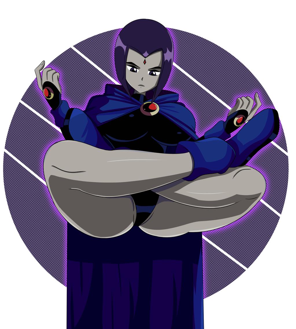 1girls, big breasts, breasts, dc, dc comics, female, female only, goth, grey skin, half demon, purple eyes, purple hair, rachel roth, raven (dc), short hair, solo, solo female, solo focus, sonson-sensei, straight hair, teen titans, thick thighs
