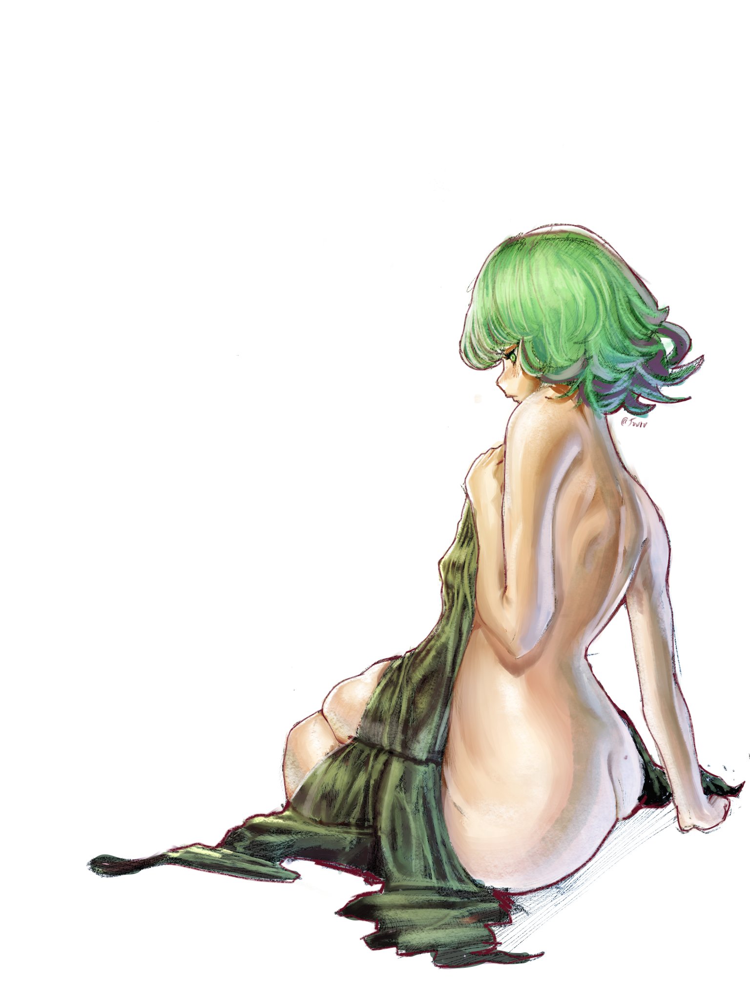 1girls, ass, badxborg, big ass, big butt, blush, colored, embarrassed, female, female only, green eyes, green hair, large ass, large butt, one-punch man, tagme, tatsumaki