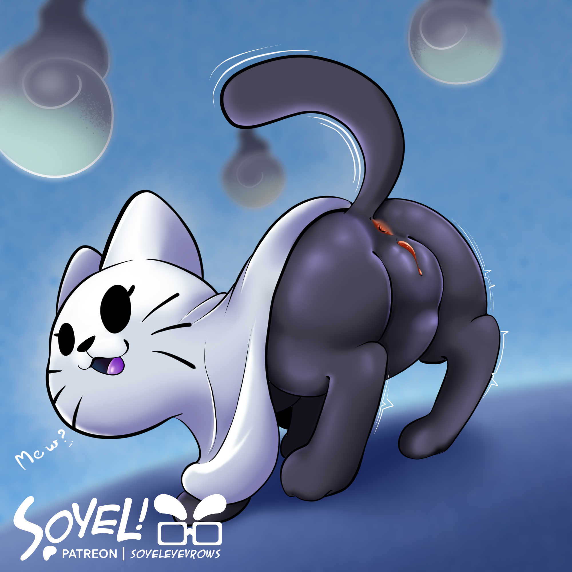anus, ass, bedsheet ghost, domestic cat, ectokitty (fatalafterdark), felid, felidae, feline, felis, female, feral, genitals, ghost, hi res, mammal, presenting, presenting hindquarters, pussy, solo, soyeleyevrows, spirit, tail, thick thighs, vulva, wide hips, will-o'-the-wisp