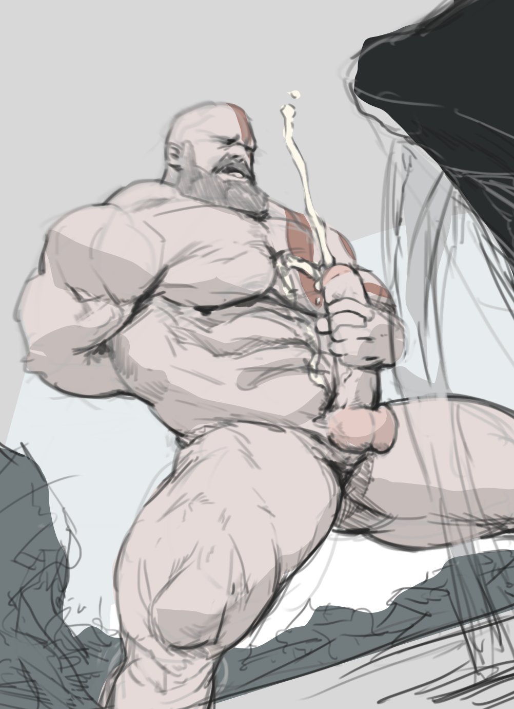 a0secret bald bald_man bara beard big_cock big_penis completely_nude cum cumshot daddy dilf erect_penis erection exhibitionism exhibitionist facial_hair god_of_war kratos male male_focus male_only masturbation muscles muscular muscular_arms muscular_ass muscular_male nature nude nude_male nudity older_male outdoors public red_markings solo solo_male thick_thighs white_body