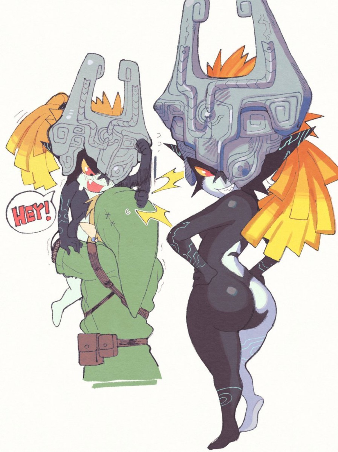 1boy, 1girls, ass, big ass, blush, breasts, couple, feet, female, grabbing, hug, hugging, imp, imp midna, inkerton-kun, inkuusan, link, link (twilight princess), male, midna, shortstack, the legend of zelda, twilight princess