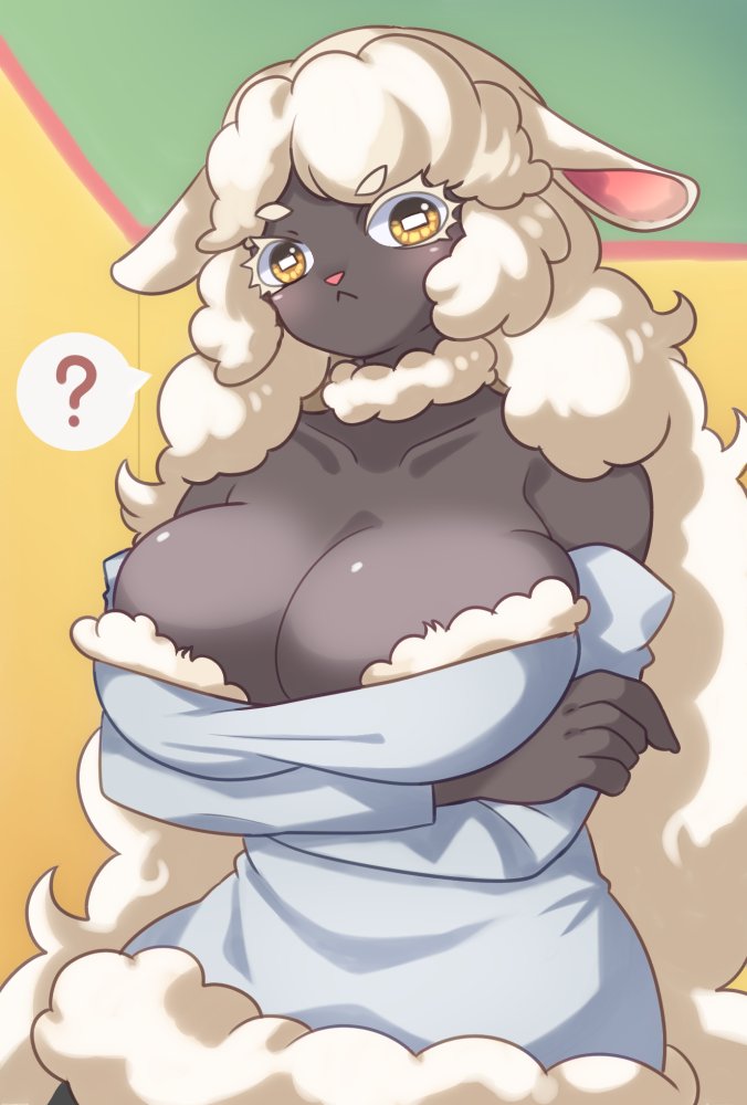 1girls :< ? anthro big_breasts blush breasts cleavage clothed clothing ear eyebrows eyelashes eyes female female_focus female_only fur furry mokumokuair nose sheep sheep_girl tagme tagme_(artist) wool_(fur)