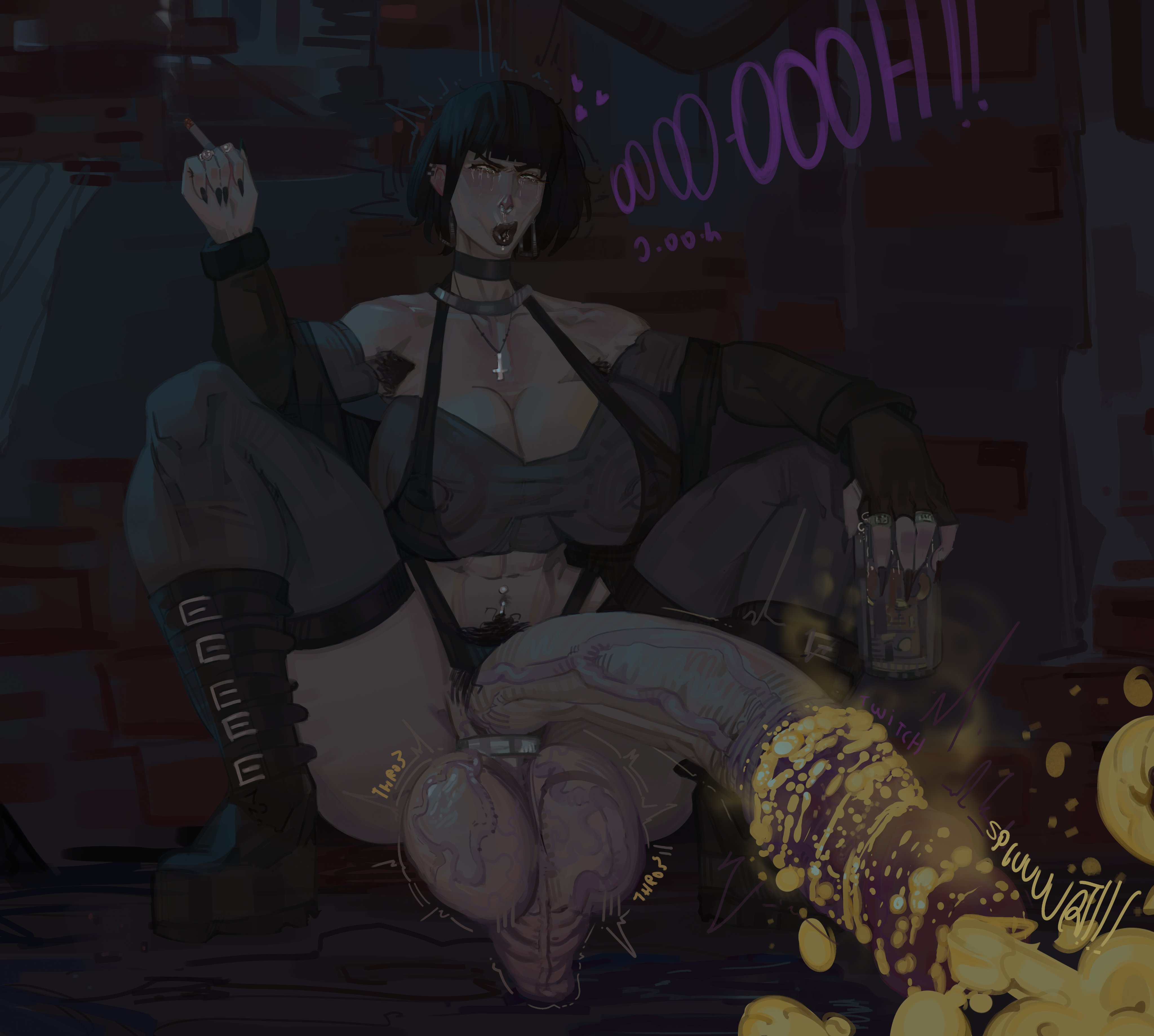 :o, 1futa, 2024, absurd res, ahe gao, ahegao, areolae, balls, balls clench, big areola, big balls, big breasts, big penis, black hair, boots, bottomless, breasts, cigarette, clothed, clothing, cock ring, cross, cross necklace, cum, cumshot, disgusting cum, ear piercing, ejaculation, english text, erection, excessive smegma, eyes rolling back, female, futa only, futanari, goth, goth futa, goth girl, green eyes, handsfree ejaculation, hi res, huge balls, huge breasts, huge cock, human, intersex, large penis, legwear, light skin, mostly nude, orgasm face, penis, piercing, piercings, pleasure face, pubic hair, smegma, smegmafied cum, smoking, solo, solo futa, splurt, squatting, testicles, testicles clench, text, thick thighs, upside down cross, veiny balls, veiny penis, veiny testicles, yellow cum, zyldark