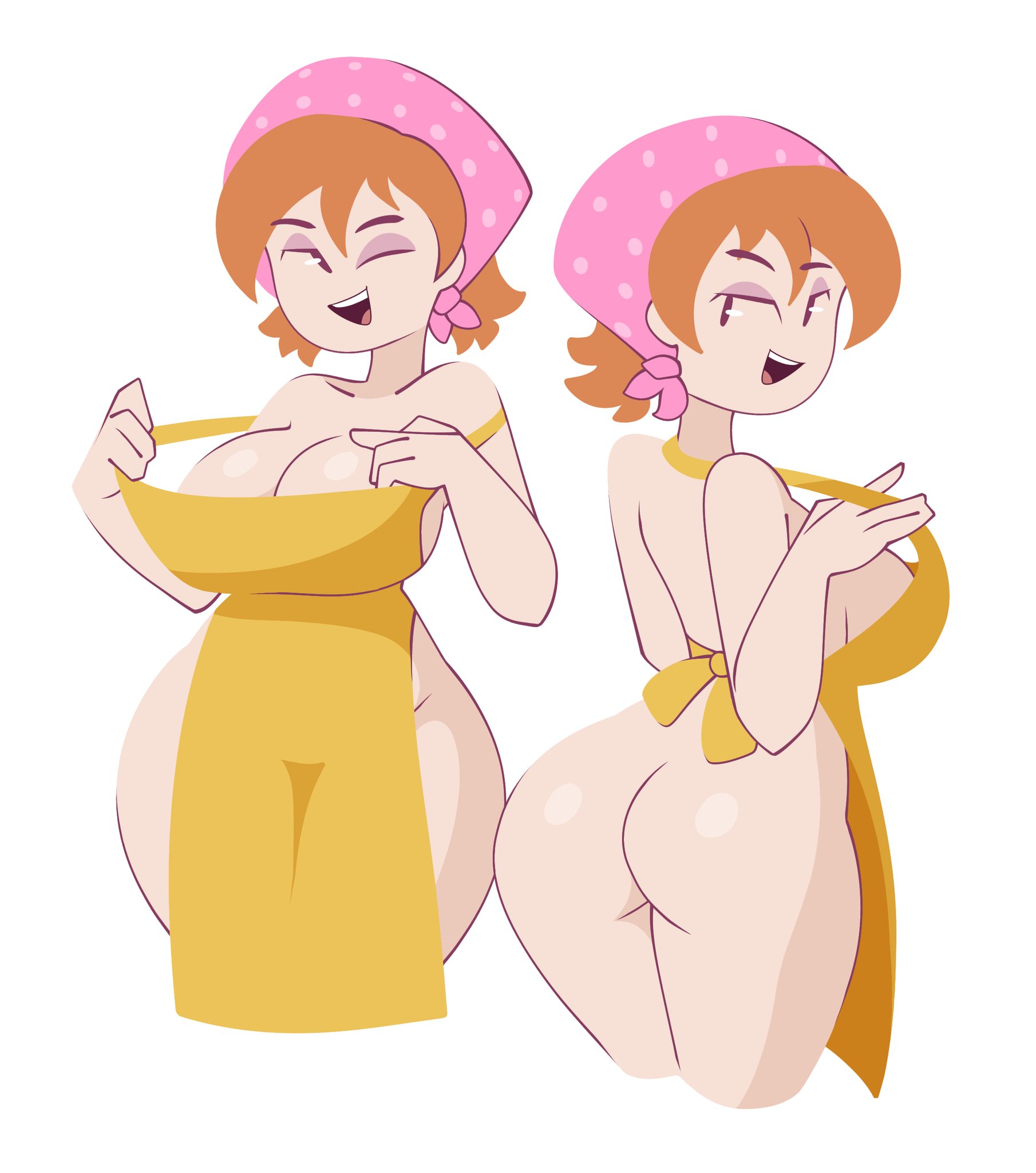 apron, ass, big ass, big breasts, breasts, cjdraws 3, cooking mama, female, female only, mama (cooking mama), milf, tagme, thick thighs, voluptuous, white background