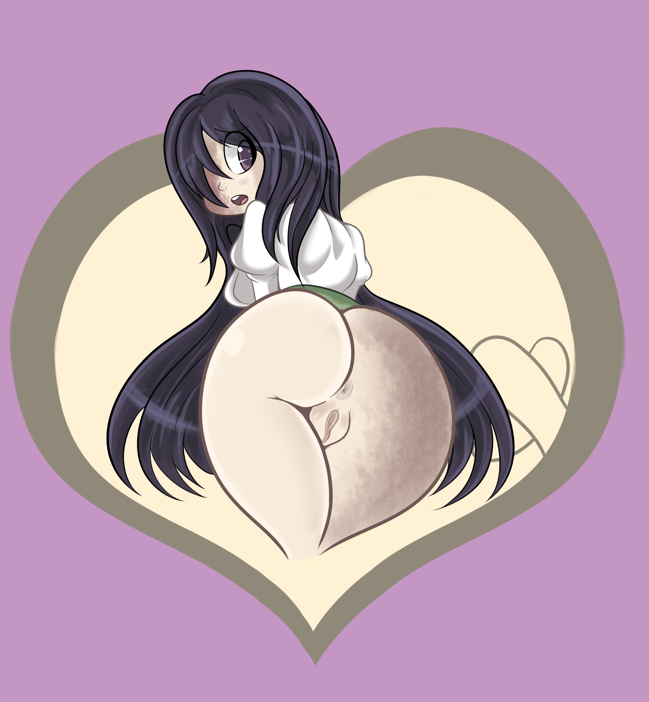 1girls, anus, ass, bent over, big ass, burn scar, drillslewds, eyebrows visible through hair, female, female only, hair over one eye, hairless pussy, ikezawa hanako, katawa shoujo, leaning forward, light skin, light-skinned female, long hair, looking back, no panties, one eye covered, open mouth, puffy sleeves, purple eyes, purple hair, pussy, rear view, scared, scars, school uniform, skirt, skirt lift, solo, uncensored, upskirt, very long hair, white skin