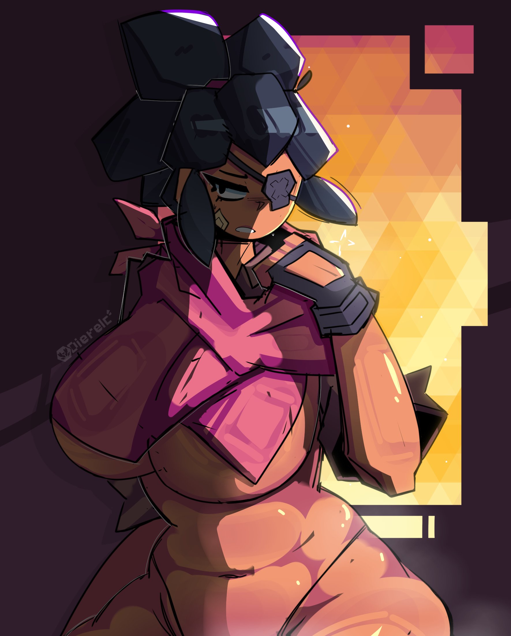 bandit shelly, bandita shelly (brawl stars), big breasts, black hair, brawl stars, breasts, dierelc, eyepatch, female, large breasts, shelly (brawl stars), tagme