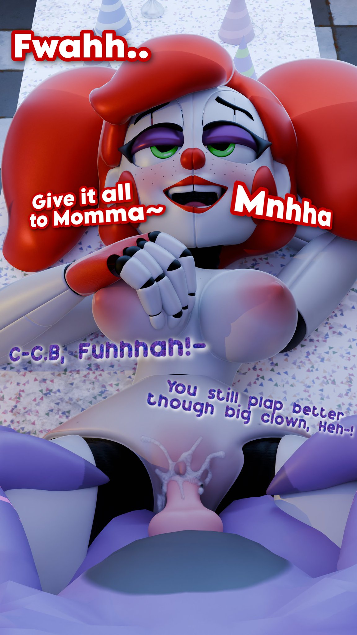 1boy 1girls 1male 3d 3d_model animal_genitalia animatronic anthro baby_(fnafsl) better_version_at_source breasts circus_baby circus_baby_(fnaf) clown clown_girl cum cum_inside cumming dialog dialogue dirty_talk duo ejaculation english english_dialogue english_text felid feline female female_focus femboy_on_female five_nights_at_freddy's five_nights_at_freddy's:_sister_location fnaf green_eyes hand_on_breast jordevoir knot knotted_penis laying_on_back male oc original_character penetration penile penile_penetration penis red_hair scottgames sex sister_location so87baby solo_focus soniclux straight striped_socks summer_of_87_baby text thigh_high_socks thigh_socks twintails twitter_sample