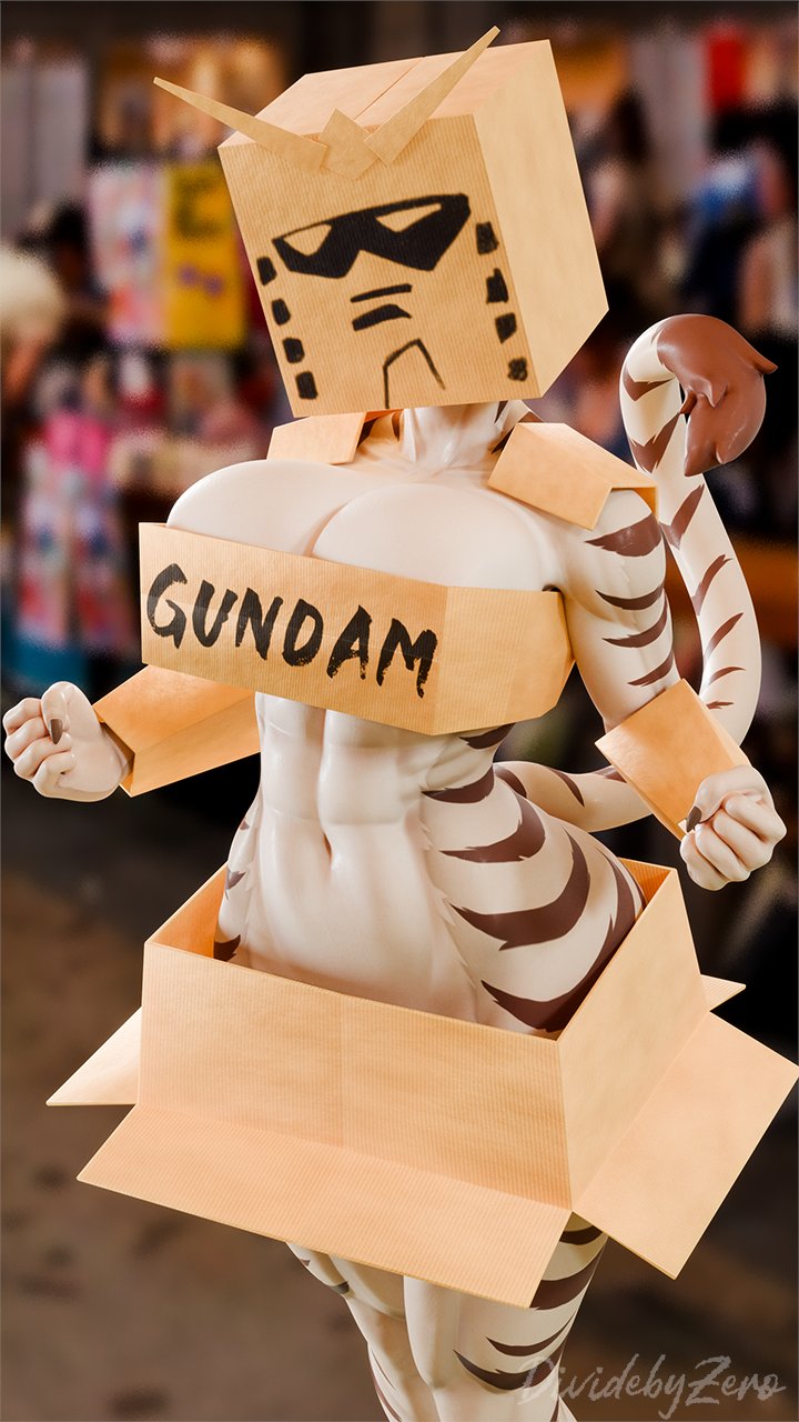 alyia_(dividebyzero) big_breasts breasts cardboard_box_gundam cleavage dividebyzero female furry gundam huge_breasts tagme thick_thighs tiger wide_hips