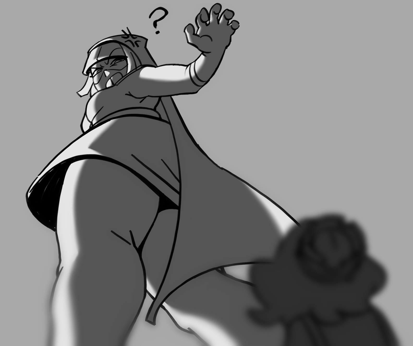 2girls, ass, bandit (clash royale), big ass, big breasts, big thighs, big woman, breasts, clash (series), clash royale, female, giantess, low-angle view, tanned female, tanned skin