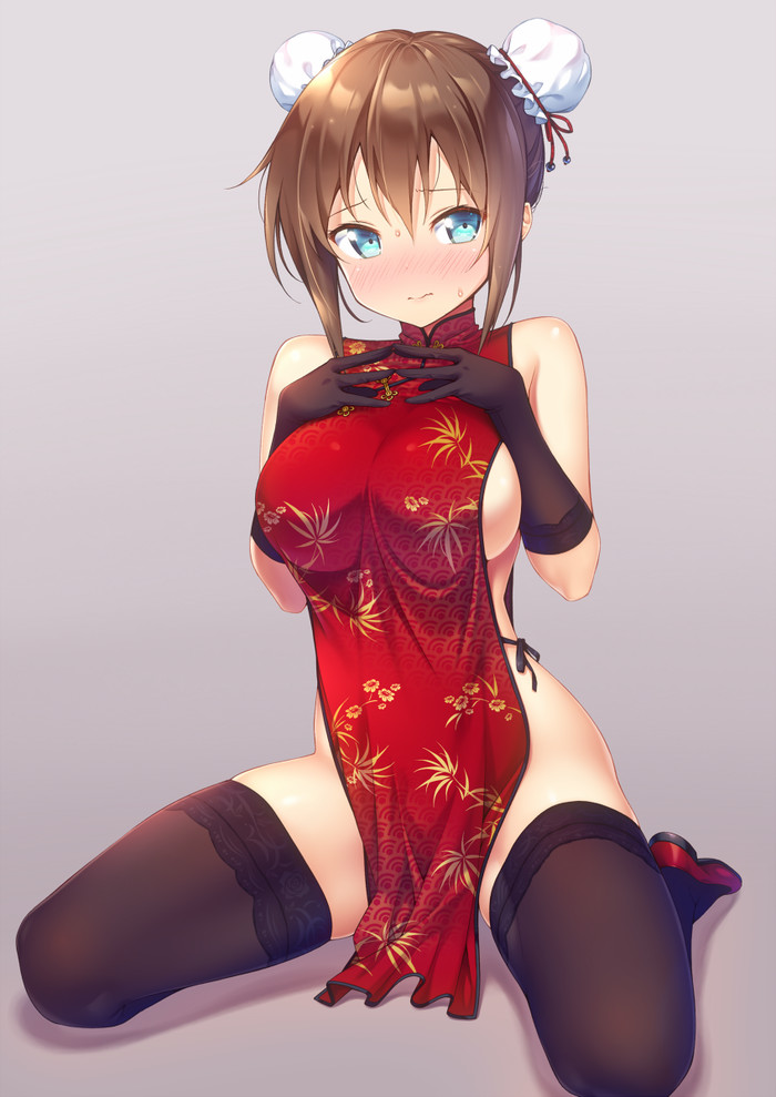 big_breasts blue_eyes blush chinese_clothes female gloves ichi_makoto kazuma_(kazumav) oc original original_character tagme thighhighs