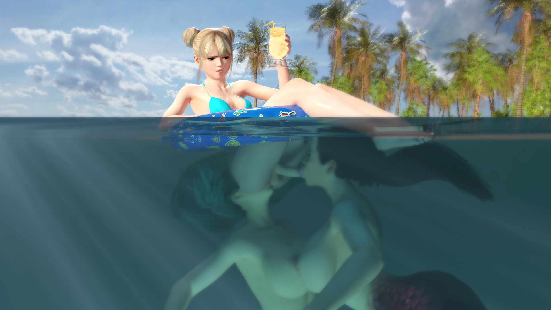 1futa, 2girls, 3d, anilingus, blender, blowjob, blue plate special, breasts, dead or alive, dead or alive xtreme beach volleyball, fellatio, female, futa on female, futanari, intersex, licking ass, marie rose, merfolk, mermaid, multiple females, multiple girls, onc, rimming, teamwork, threesome, underwater