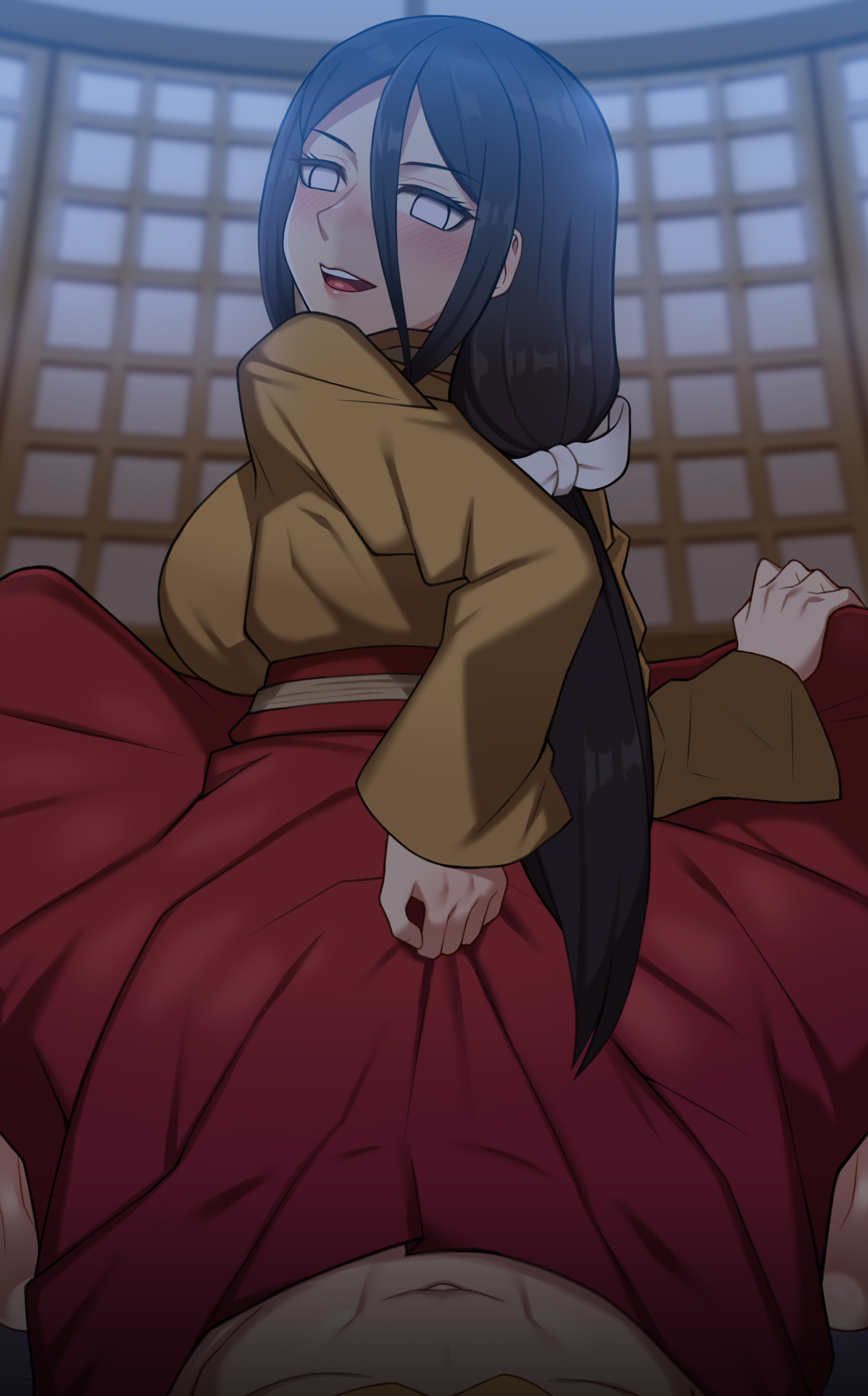 1boy, 1girls, abs, anus, ass, ass in dress, blush, boruto: naruto next generations, breasts, brown hair, clothed female nude male, clothed sex, female, fucked through clothes, fucked through hakama, fucked through skirt, hakama, half-closed eyes, high resolution, hyuuga hanabi, large breasts, lifted by self, long hair, looking at viewer, looking back, male, male pov, muscles, muscular, muscular male, naruto, naruto (series), nt00, penetration under clothes, ponytail, pov, pussy, reverse cowgirl position, sex, skirt, skirt lift, sliding doors, smile, solo focus, straddling, thick thighs, thighs, tied hair, uncensored, vaginal penetration, very high resolution, wide hips