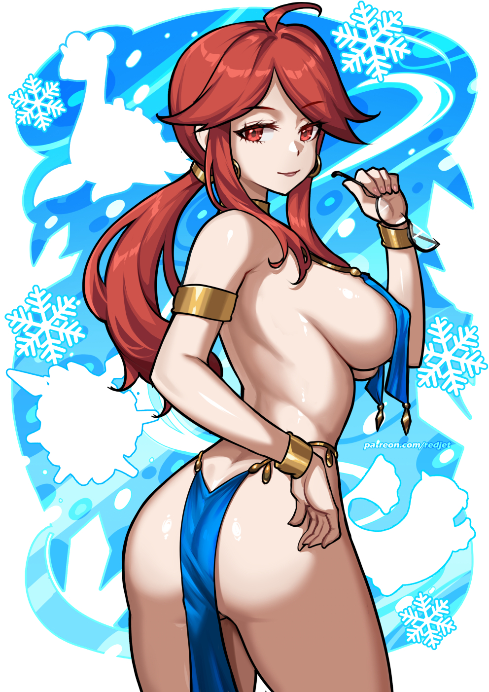 1girls, ancient egyptian clothes, arm strap, armwear, ass, big breasts, breast curtains, breasts, brown hair, choker, ear piercing, earrings, egyptian clothes, female, female only, game freak, glasses, glasses removed, hair, holding glasses, holding object, jewelry, lips, loincloth, long hair, lorelei (pokemon frlg), lorelei (pokemon), mature, mature female, neckwear, pelvic curtain, pokemon, pokemon frlg, ponytail, red eyes, redjet, revealing clothes, side view, sideboob, silhouette, skimpy, skimpy clothes, solo, solo female, thigh strap, thighs, tied hair
