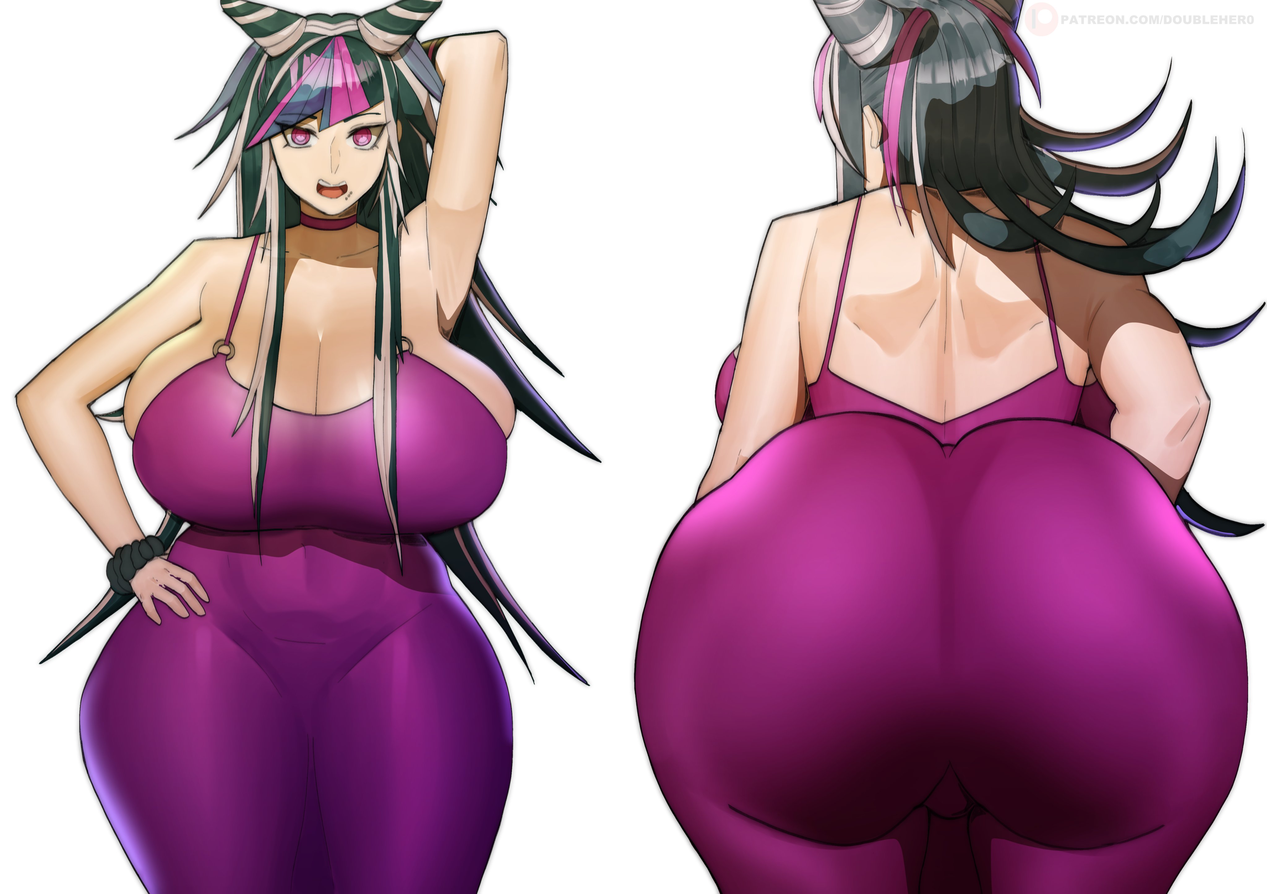 1girls, ass, back view, big ass, big breasts, breasts, cleavage, danganronpa, danganronpa 2: goodbye despair, doublehero, dress, evening gown, huge ass, long hair, mioda ibuki, solo, solo female, thick thighs, thighs, tight clothing, tight fit