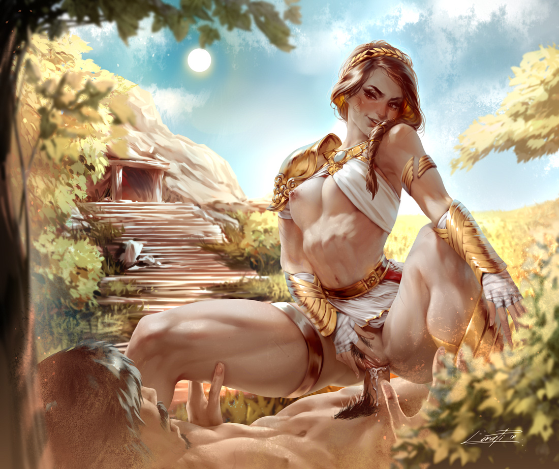 1boy, 1girls, 2d, abs, areolae, assassin's creed (series), assassin's creed odyssey, bocas top, breasts, clothed female nude male, cowgirl position, creampie, cum in pussy, erection, female, female on top, female protagonist, female pubic hair, field, kassandra (assassin's creed), lerapi, male, nipples, outdoors, penetration, penis, pubic hair, pussy, sex, straight, ubisoft, uncensored, vaginal penetration