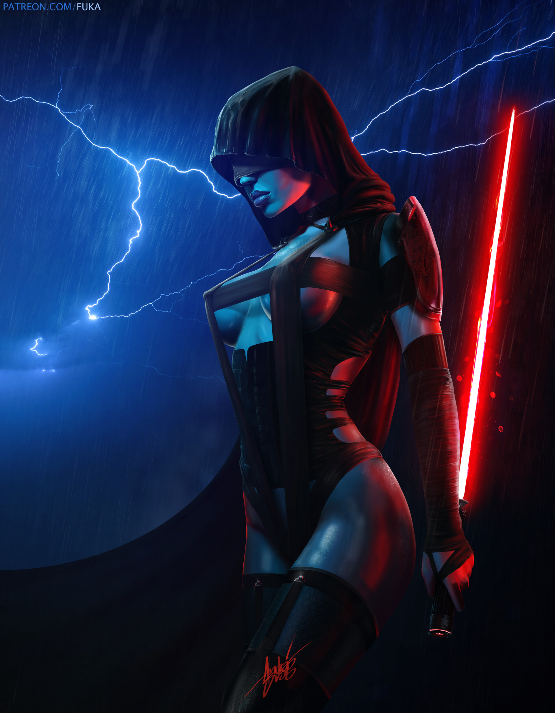1girls, breasts, female, female only, latex, lightning, lightsaber, red lightsaber, sith, solo, star wars, tagme