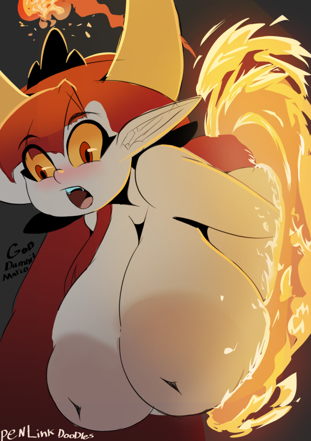 artist signature, breasts, disney, female, fire, hekapoo, heterochromia, horns, hyper areola, hyper breasts, hyper nipples, inverted nipples, nipples, penlink, portal, puffy nipples, red eyes, red hair, star vs the forces of evil, tagme, white skin, yellow sclera