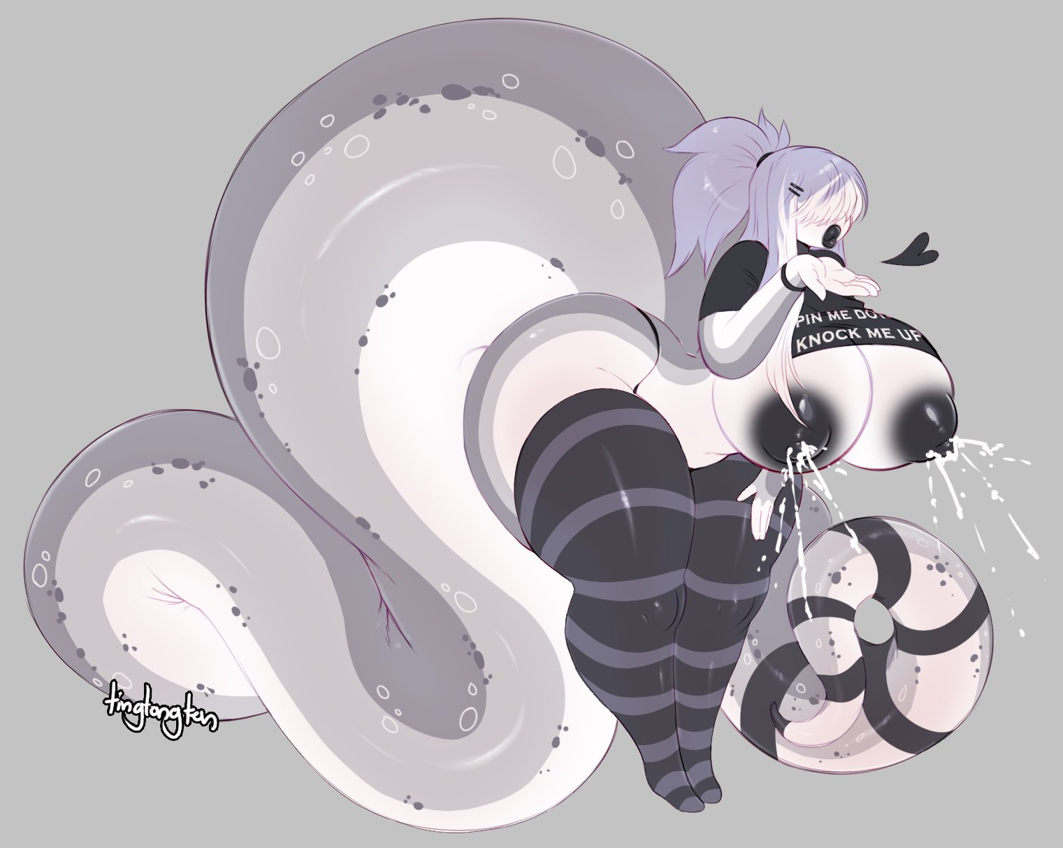 anthro, ass, breasts, dark lips, dark lipstick, female, huge ass, huge breasts, lactating, lactation, tagme, tail, thick thighs, thighhighs, tingtongten, unknown species