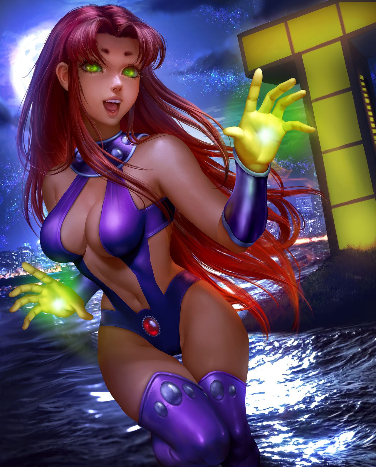 alternate costume, breasts, dc, dc comics, female, logan cure, sideboob, starfire, starfire (classic)