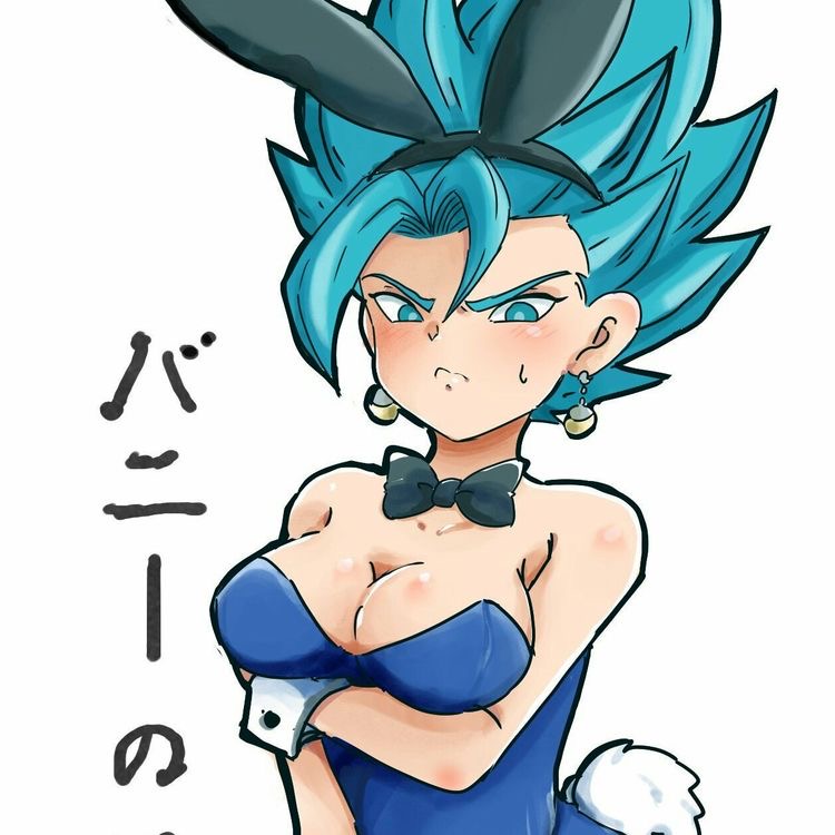 1girls blue_eyes blue_hair bowtie bunny_costume bunny_ears bunny_girl bunny_tail bunnysuit dragon_ball dragon_ball_super earrings embarrassed female female_vegito fusion genderswap leotard light-skinned_female light_skin married_woman mature mature_woman milf potara_earrings rule_63 saiyan super_saiyan super_saiyan_blue vegito wrist_cuffs