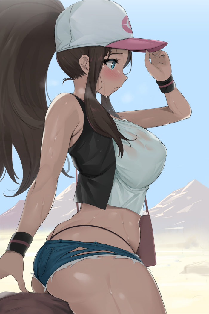 1girls aged_up alternate_breast_size armpits ass bare_shoulders baseball_cap big_ass big_breasts big_butt blue_eyes blush breasts brown_hair butt daisy_dukes denim denim_shorts desert female female_only half-closed_eyes hat heat highleg hilda_(pokemon) hips hotpants huge_ass huge_breasts huge_butt human jean_shorts large_ass large_breasts large_butt long_hair looking_away midriff nintendo nipples_visible_through_clothing noripachi outdoors panties panties_visible pokemon pokemon_bw ponytail pose purse shirt shorts side_view solo solo_female sweat sweatband thick thick_ass thick_thighs thighs thong vest wet wet_shirt whale_tail wide_hips wristband