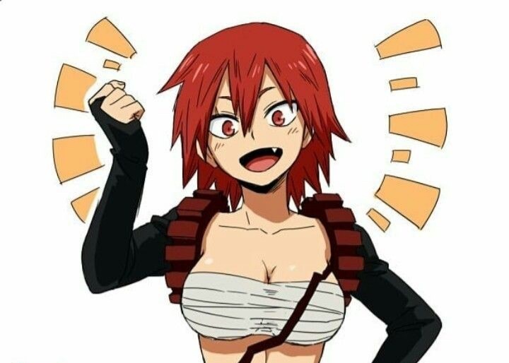 cleavage eijirou_kirishima female_eijirou genderswap my_hero_academia red_hair rule_63 smile wink