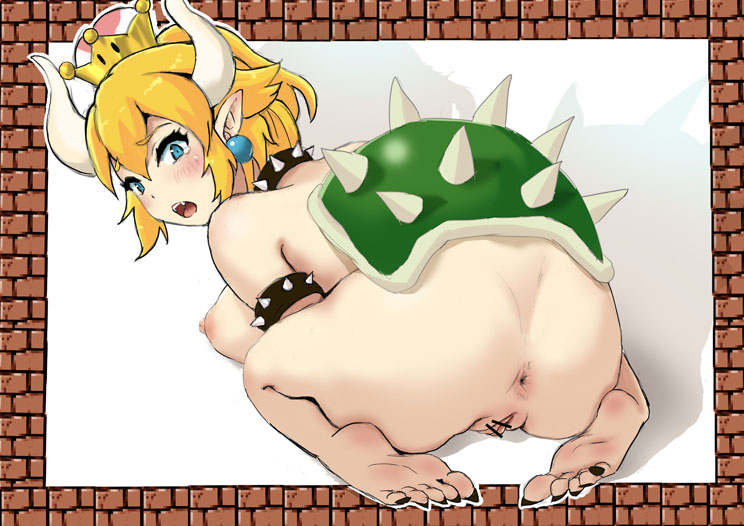 anus ass barefoot borusen bowsette censor_bar censored censored_pussy collar genderswap horns long_toenails mario_(series) new_super_mario_bros._u_deluxe nintendo pussy soles spiked_armlet spiked_collar spikes super_crown toenails