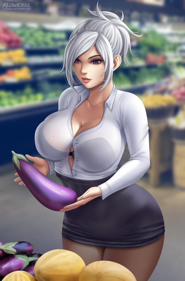 1girls big_breasts breasts cleavage eggplant female female_only flowerxl large_breasts league_of_legends pantyhose riven skirt solo thick_thighs wide_hips