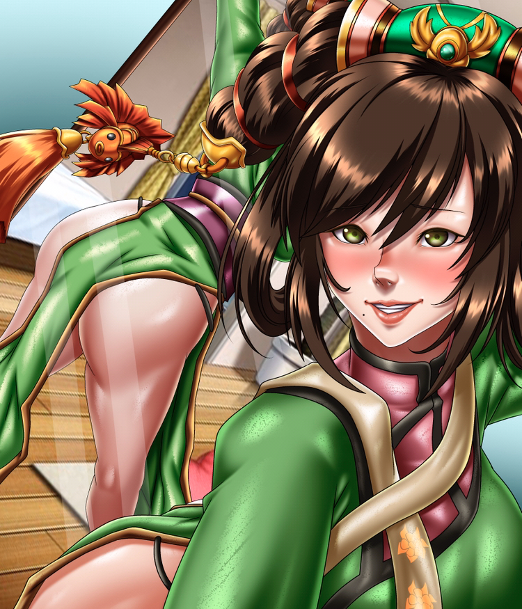 butt chinese_clothes cosplay foxyart legs looking_at_viewer lowres mirror samurai_shodown selfie smile wu-ruixiang