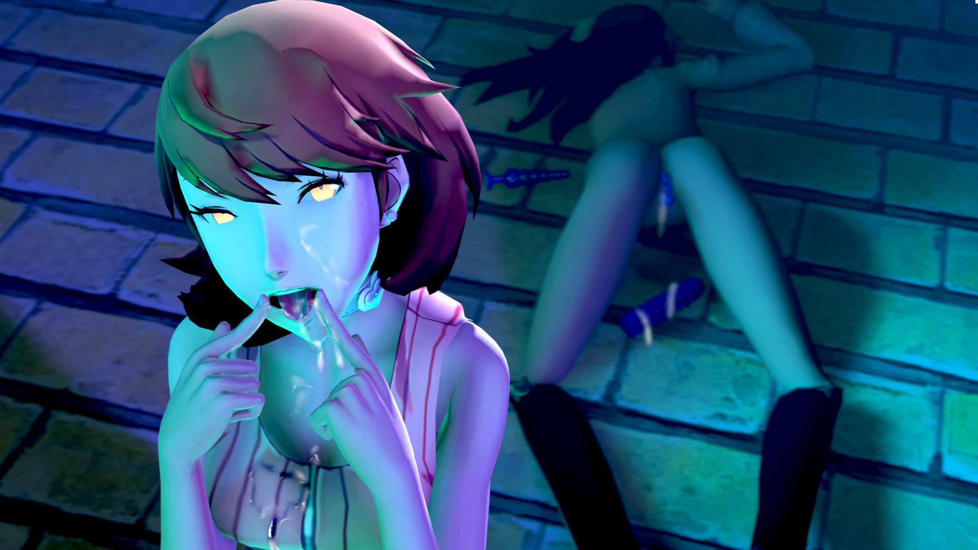2girls, 3d, after sex, ahe gao, amateurthrowaway, atlus, brown hair, cum, cum in pussy, cum inside, cum on face, defeated, dildo, dripping cum, face down ass up, female, long hair, mitsuru kirijo, multiple females, multiple girls, nude, on stomach, persona, persona 3, pussy, red hair, short hair, tongue, tongue out, top-down bottom-up, yukari takeba, yuri