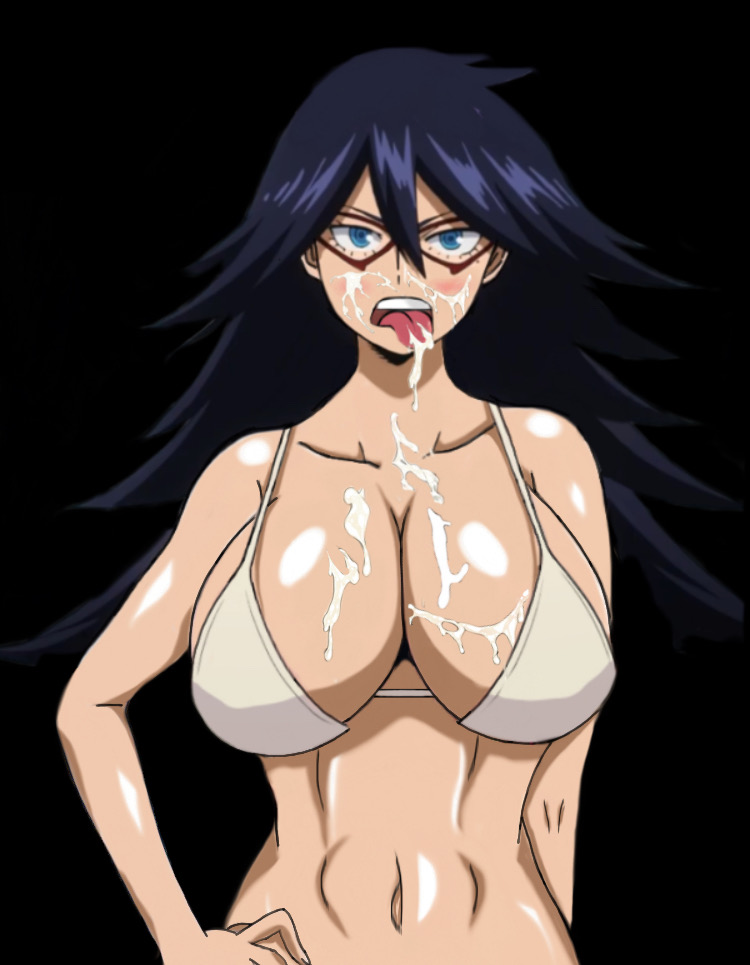 1girls, abs, after orgasm, alternate breast size, big breasts, bikini, bikini top, black background, blue eyes, breasts, breasts out, cleavage, cleavage cutout, cum, cum in mouth, cum on body, cum on breasts, cum on face, cum on upper body, cumshot, curvy, curvy figure, edit, edited, female, female only, front view, glasses, huge breasts, looking at viewer, midnight (my hero academia), my hero academia, naked, nemuri kayama, shiny skin, solo, solo female, solo focus, teacher, tongue, tongue out, yarro