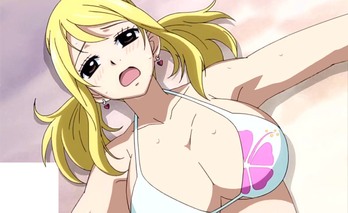 1girls, bikini, blonde hair, blonde-haired female, earrings, fairy tail, female, heart earrings, lucy heartfilia, tagme