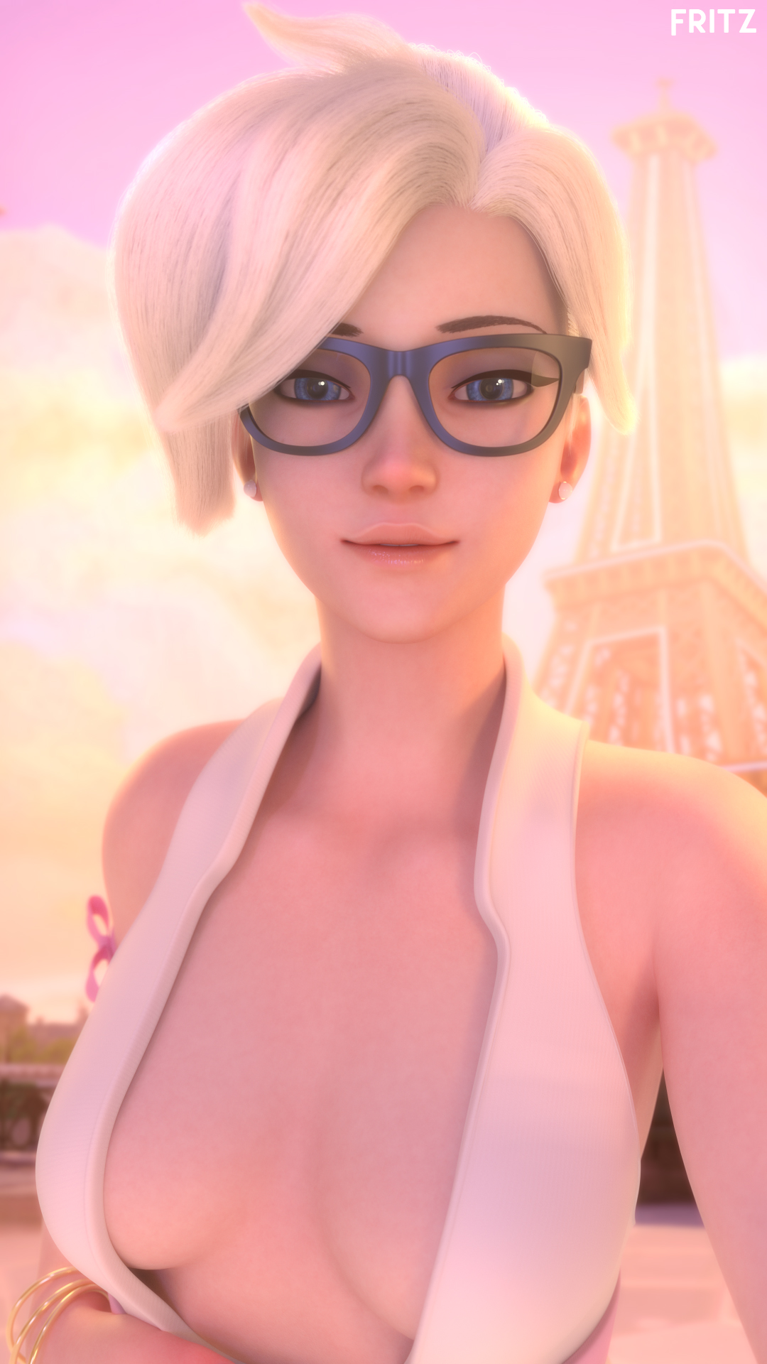 1girls, 3d, breasts, cleavage, dr. ziegler, female, female only, fritzhq, looking at viewer, mercy, overwatch, solo