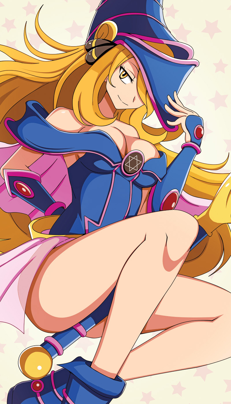 1girls alternate_eye_color alternate_outfit ass blonde_hair breasts cleavage cosplay crossover crossover_cosplay cynthia_(pokemon) dark_magician_girl dark_magician_girl_(cosplay) eye_contact female female_only fully_clothed game_freak hair_over_one_eye half-closed_eyes hat large_breasts looking_at_viewer nintendo pokemon pokemon_dppt shoes solo source_request staff vivivoovoo wide_hips yellow_eyes yu-gi-oh!