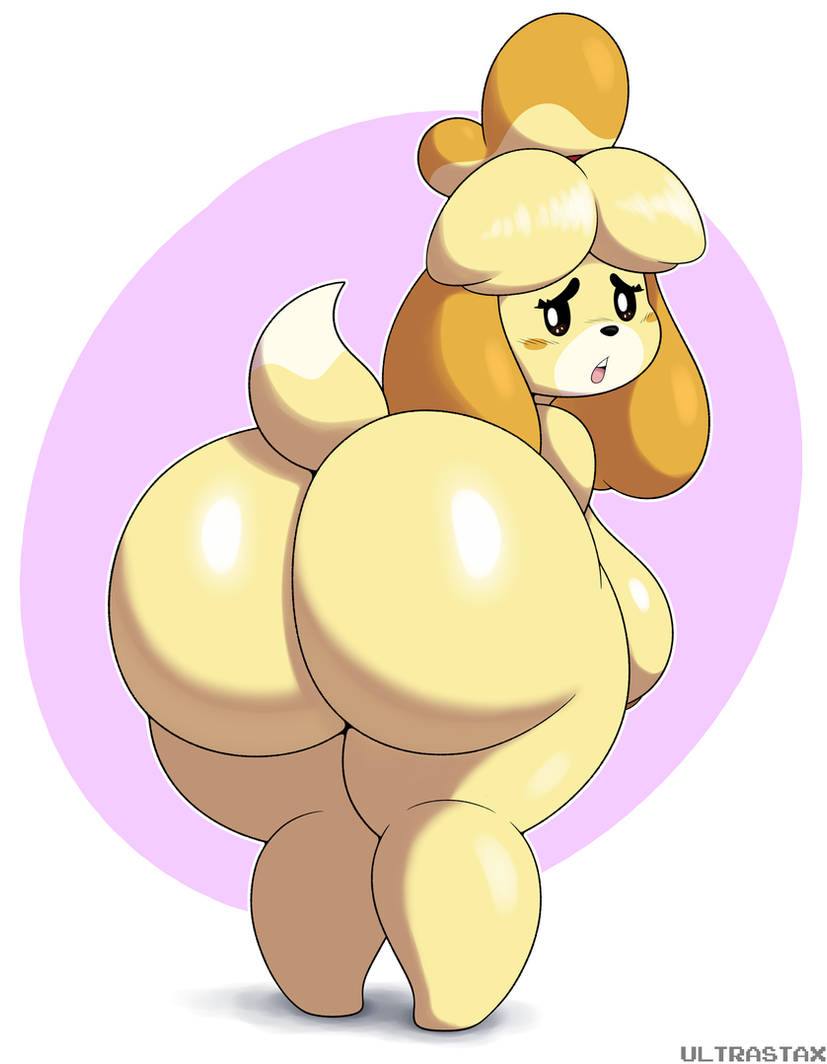 animal_crossing anthro ass ass_bigger_than_torso blush caked_up dog_girl dumptruck_ass dumptruck_butt dumpy embarrassed_female embarrassed_nude_female isabelle_(animal_crossing) looking_back naked_female nintendo shiny_ass shiny_butt ultrastax yellow_fur