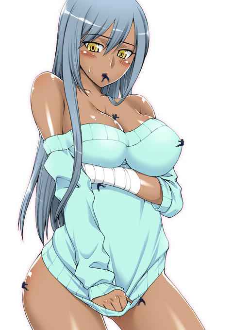 aware bandage blue_hair blush breasts cleavage code_geass crush dark_skin edit edited edited_image entrapment female fit_female giantess girl hourglass_figure long_hair macro micro mouth_play mouthplay oral size_difference sweat sweatdrop sweater sweating tan_body thighs tiny trapped_in_breasts trapped_in_clothing unaware villetta_nu villetta_nu_(amnesia) vore yellow_eyes