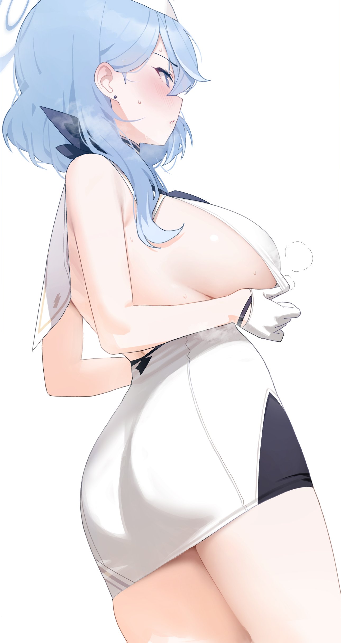 1girls, ako (blue archive), blue archive, breasts, female, female only, gehenna academy student, gloves, mochirong, sideboob, solo, solo female, tight clothing