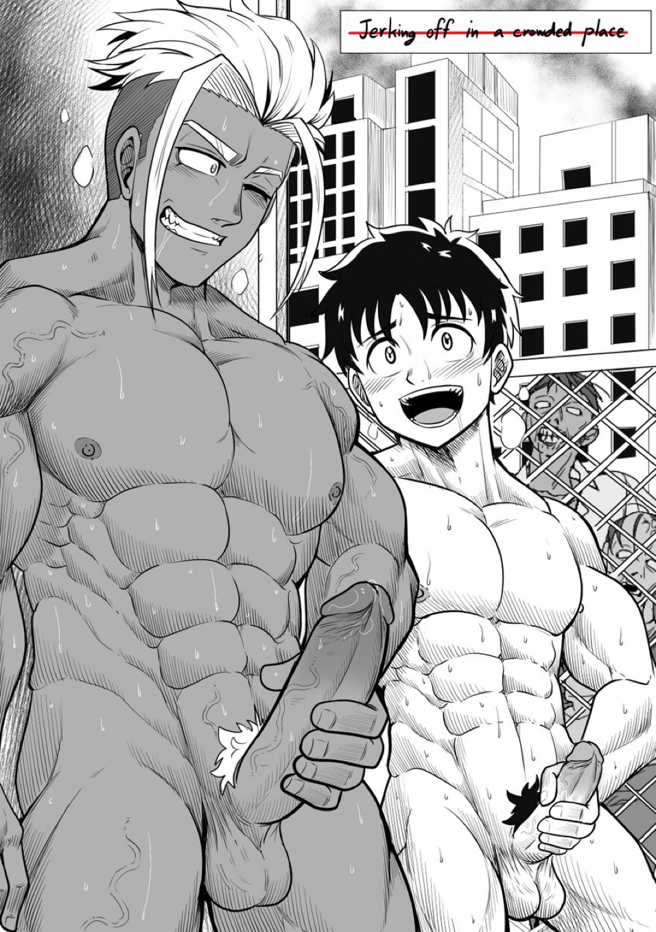 2boys 2males abs akira_tendou balls bara beating_off big_balls big_penis boner circle_jerk completely_naked completely_nude crowd_watching erect_penis erection exhibitionism gay group_masturbation hairless_balls hard_on jacking_off jacking_off_together jackingoff_together jerking jerking_off_together jerkingoff jerkingoff_together kencho kenichirou_ryuuzaki looking_pleasured low_hanging_testicles male_focus male_masturbation male_nipples male_only male_pubic_hair manly masculine masturbating masturbating_together masturbation multiple_males muscles muscular muscular_male naked_male naked_man naked_masturbation nude_male one_eye_closed one_handed_masturbation outdoor_masturbation outdoor_nudity outdoors pecs penile_masturbation penis public_exposure public_masturbation public_nudity short_hair simple_background standing_male standing_masturbation stiffy stroking stroking_cock stroking_penis tofuboyz veiny_muscles veiny_penis wanking zom_100:_zombie_ni_naru_made_ni_shitai_100_no_koto zom_100_zombie_ni_naru_made_ni_shitai_100_no_koto zombies