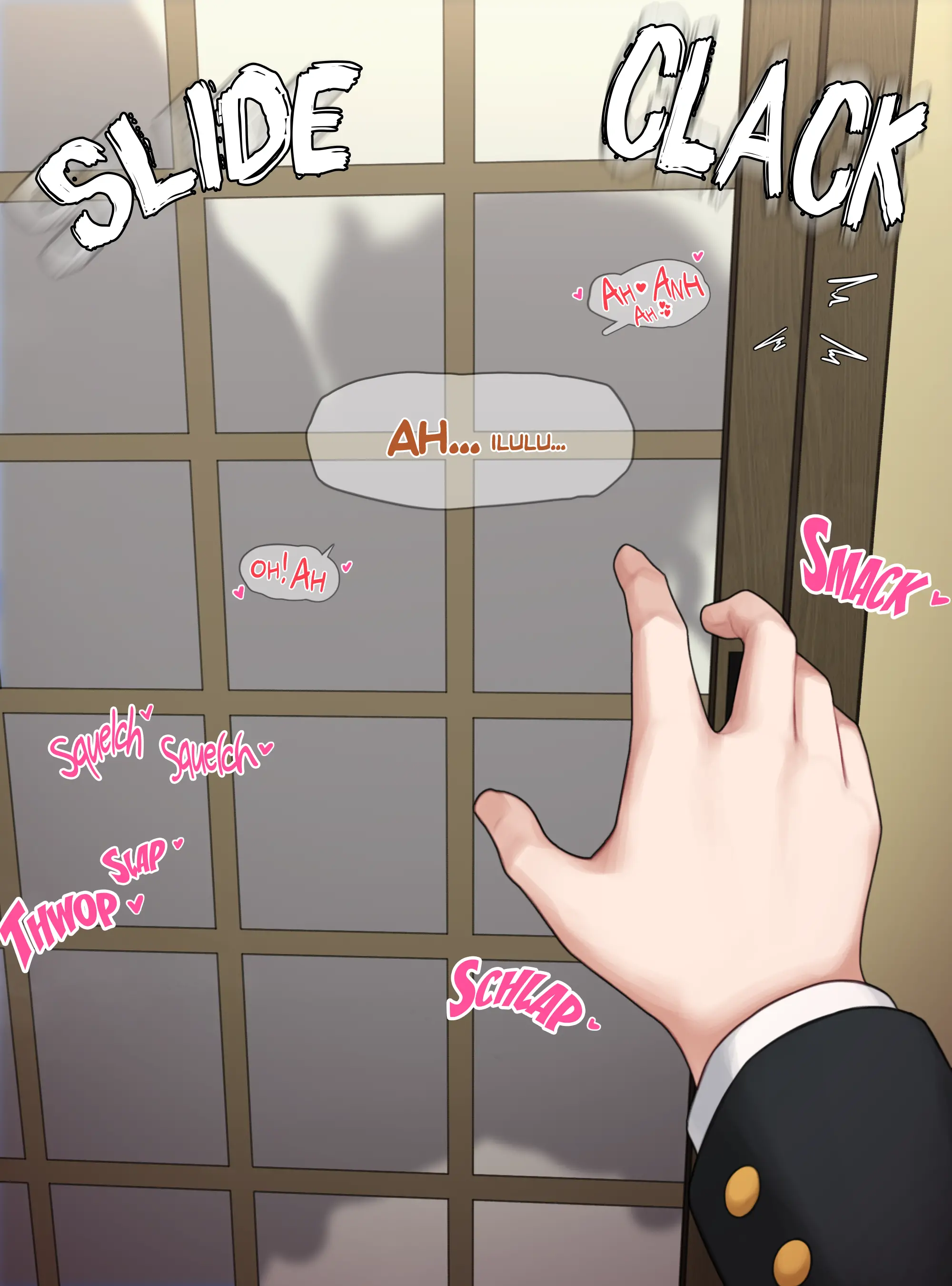 1boy, 1girls, big breasts, breasts, cheating girlfriend, cuckold, door, dragon girl, english text, female, ilulu (dragon maid), male, miss kobayashi's dragon maid, moaning, netorare, ntr, poper, shortstack, silhouette, silhouette sex, text