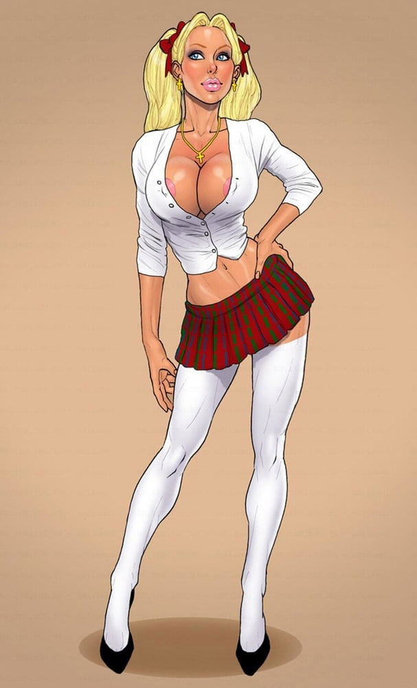 1girls, areola slip, areolae, athletic, bare midriff, big breasts, big lips, bimbo, blonde hair, blue eyes, breasts, cleavage, collarbone, coxville stories, curvaceous, curvy, earrings, erect nipples, eyelashes, eyeshadow, female, female focus, female only, fit, fit female, full body, high heels, highres, hourglass figure, huge breasts, john persons, kitty summers, large breasts, lipstick, long hair, makeup, miniskirt, nail polish, navel, necklace, nipple bulge, nipples, pigtails, pinup, pose, posing, school uniform, shirt, skirt, sleeves rolled up, solo, solo female, standing, stockings, tagme, theofficialpit, thick lips, thighhighs, tied hair, voluptuous, wide hips