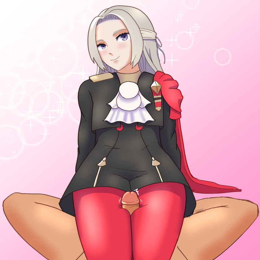 1boy 1girls blue_eyes clothed_female_nude_male edelgard_von_hresvelg female fire_emblem fire_emblem:_three_houses gigabit leggings long_hair looking_at_viewer nintendo purple_eyes thigh_sex thighs white_hair