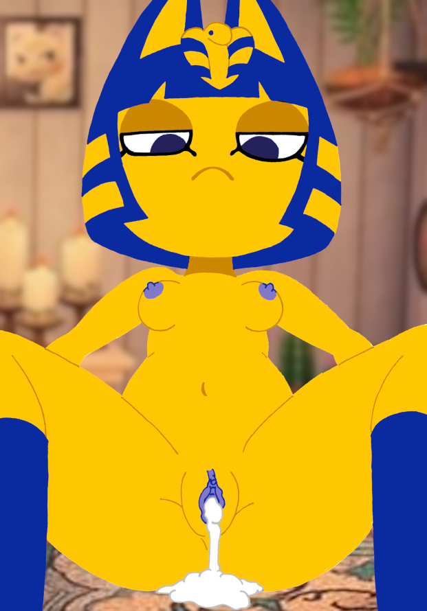 1girls after_sex after_vaginal animal_crossing ankha ankha_(animal_crossing) anonymanonymus anthro blue_eyes blue_hair breasts cat_ears cum cum_drip cum_in_pussy cum_leaking cum_puddle emotionless emotionless_female female furry pussy solo spread_legs unamused