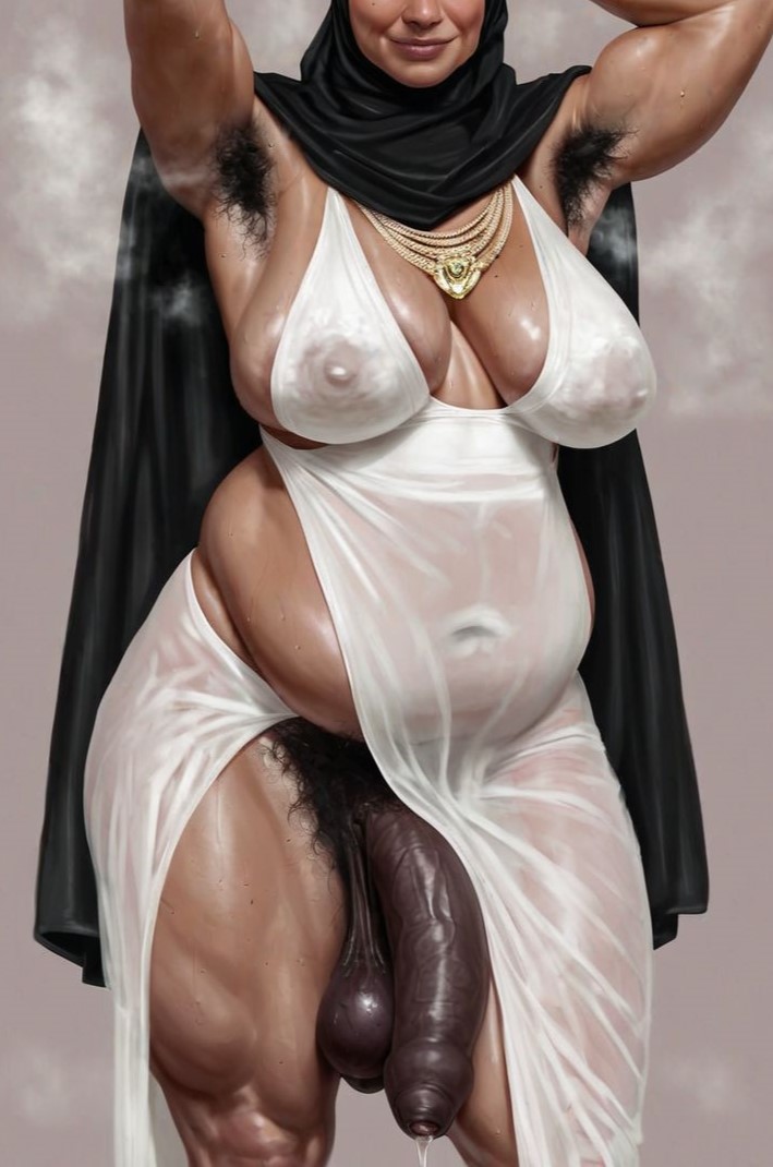 ai_generated arab_futa_auntie(briang1748) armpit_fetish armpit_hair armpits arms_behind_back arms_behind_head arms_up balls belly black_cloak briang1748 brown_skin bulge_through_clothing chubby chubby_futanari dark_foreskin dark_penis flashing_penis futanari hairy hairy_armpits hijab huge huge_balls huge_breasts huge_cock legs mature_futa milf muscles nipples original_character pubes pubic_hair sagging_balls saggy_balls sideboob sweat sweatdrop sweating tan-skinned_futanari tan_body tanned_skin testicles