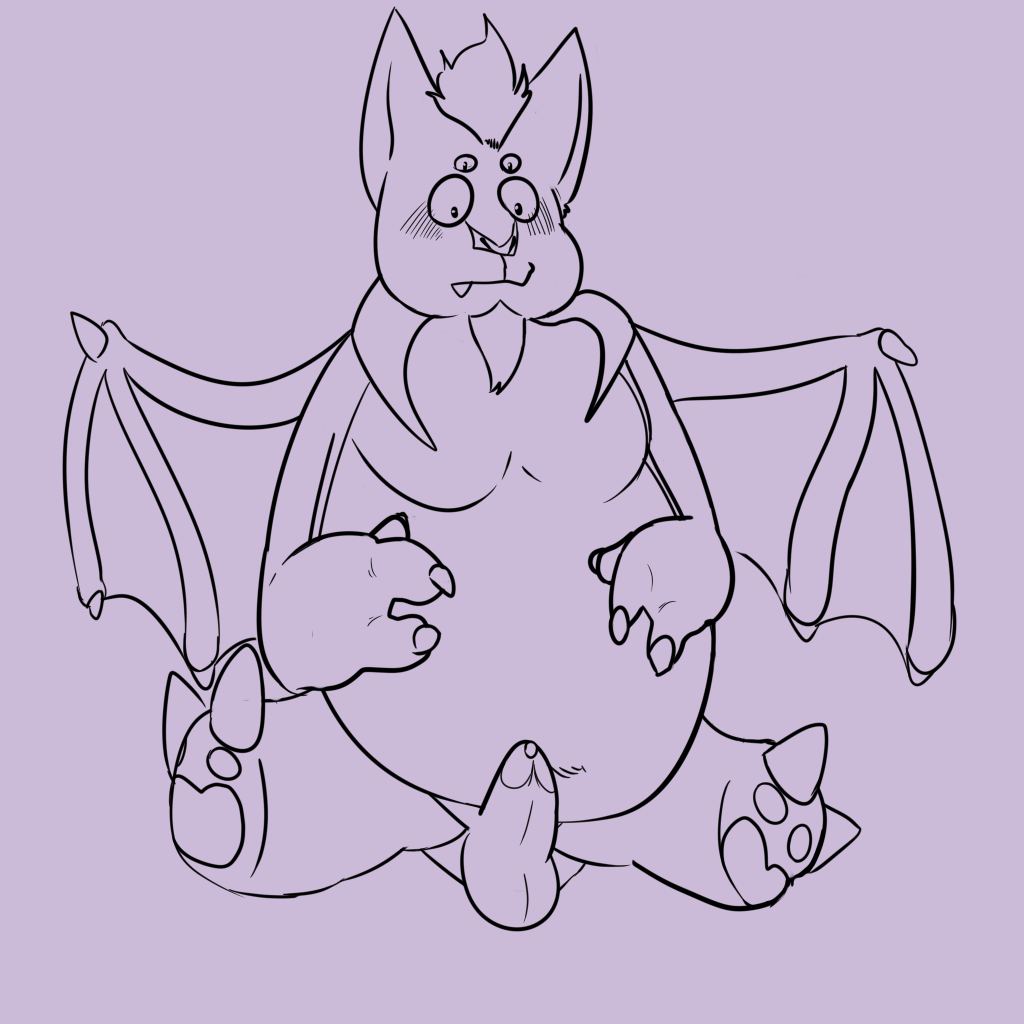 1:1 1boy anthro balls chiropteran chub_(disambiguation) genitals male male/male male_only mammal monochrome overweight penis purple_and_black slightly_chubby solo terraria thorium