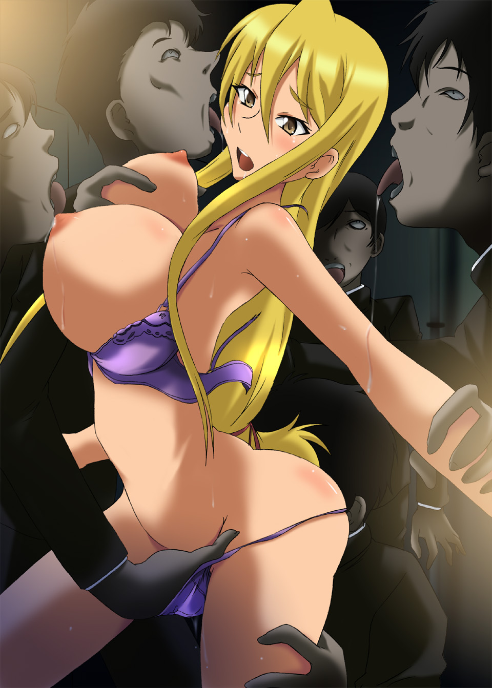 breasts, female, fingering, highres, highschool of the dead, licking, male, multiple males, nude, pussy, rape, sex, shizuka marikawa, vagina, very long hair, zombie