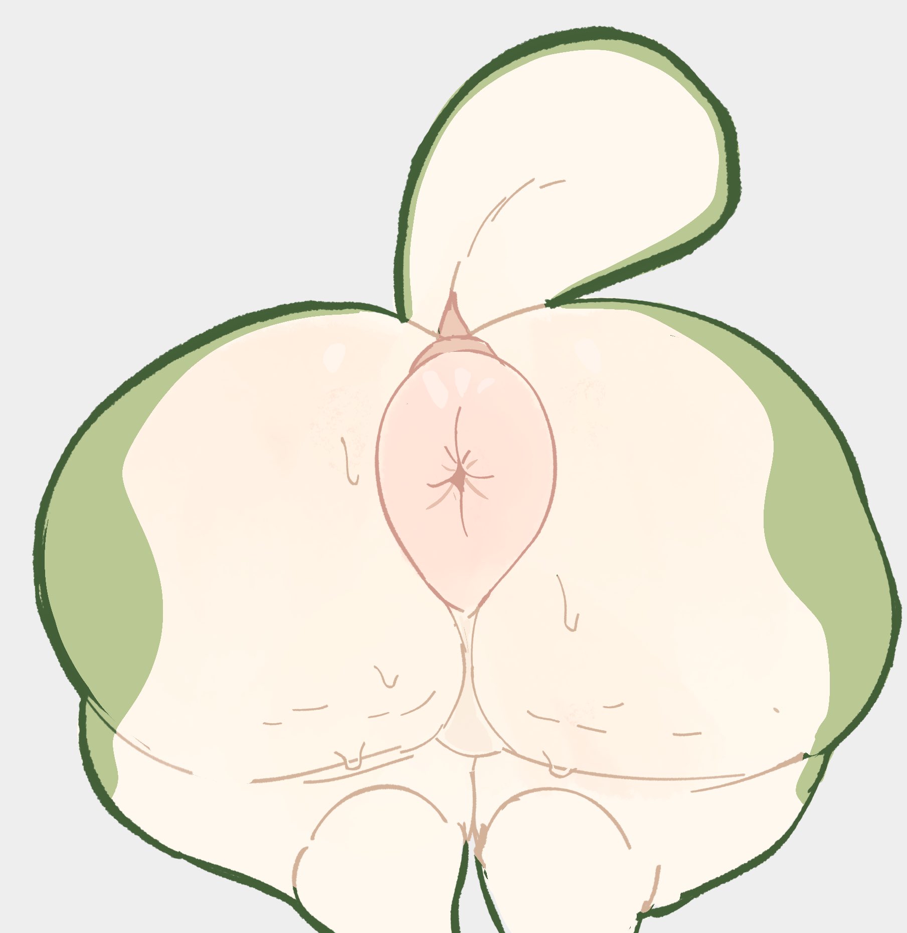ali (lopsalien), alien, antennae, anthro, anus, anus focus, ass, ass bigger than head, ass focus, bending forward, bent over, big ass, big butt, bubble ass, bunny, cellulite, cream fur, curvaceous, curvy figure, donut anus, ears down, fat ass, fat butt, green fur, lagomorph, lopsalien, male, male only, nude male, null, null bulge, nullage, oc, original character, shortstack, solo, solo focus, solo male, sweatdrop, sweaty breasts, wide hips, wide thighs