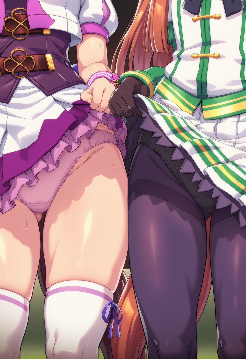 2girls, ai generated, animal ears, anthropomorphization, eyes, female, hair, legs, silence suzuka (umamusume), skin, special week (umamusume), tagme, umamusume, umamusume pretty derby, young