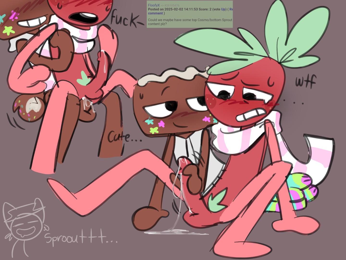 anal, anal penetration, anal sex, cosmo (dandy's world), cum, cum in ass, cum inside, dandy's world, full nelson, handjob, precum, sodastik, sprout (dandy's world)