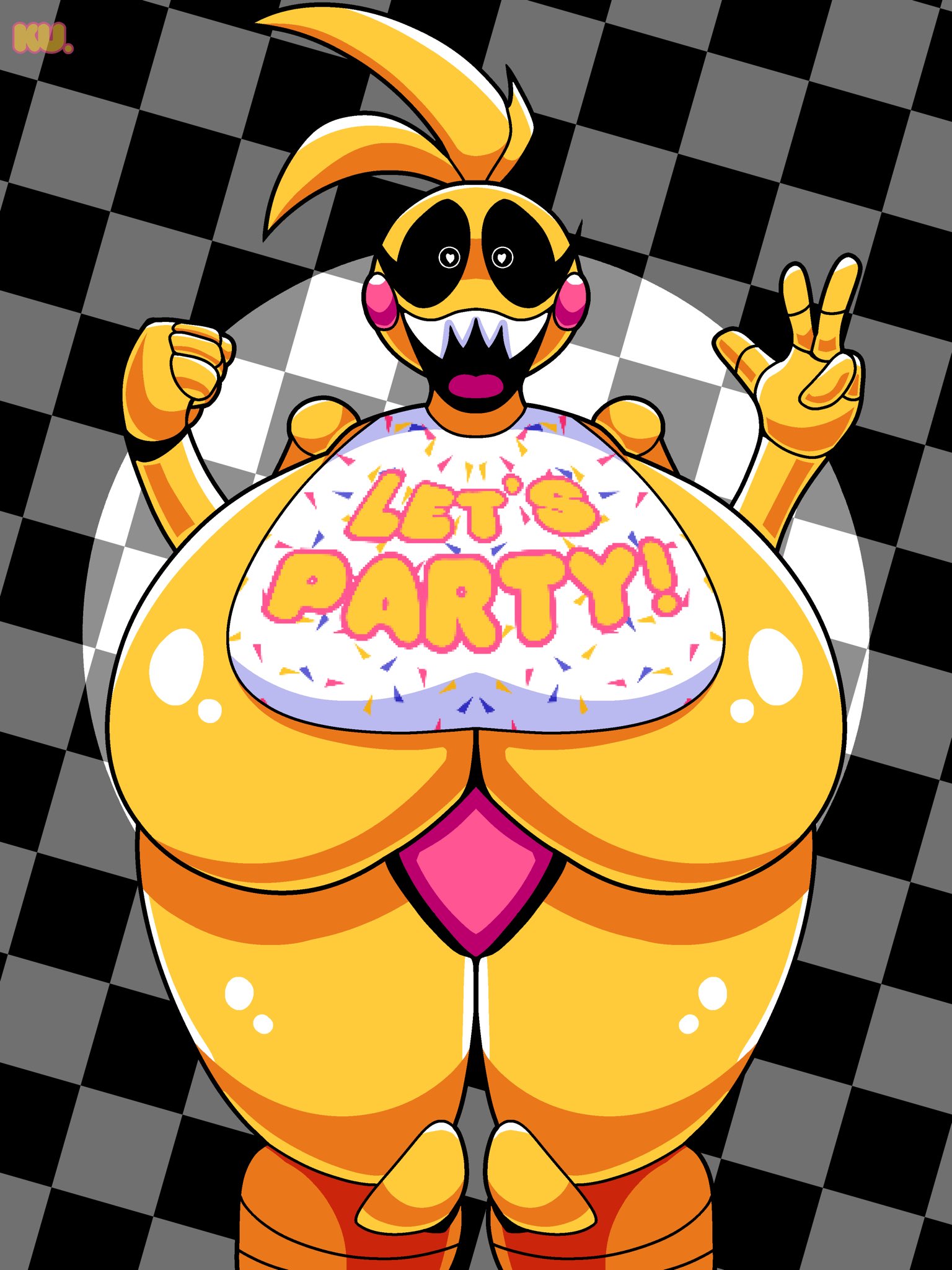 animatronic, animatronic female, beakless, breasts, breasts bigger than head, chicken, chicken girl, female, five nights at freddy's, five nights at freddy's 2, five nights at frickbears, five nights at frickbears 3, fnaf, hyper, hyper breasts, knackultra, phasianid, robot, robot girl, scottgames, solo, toy chica (fnaf), yellow, yellow skin
